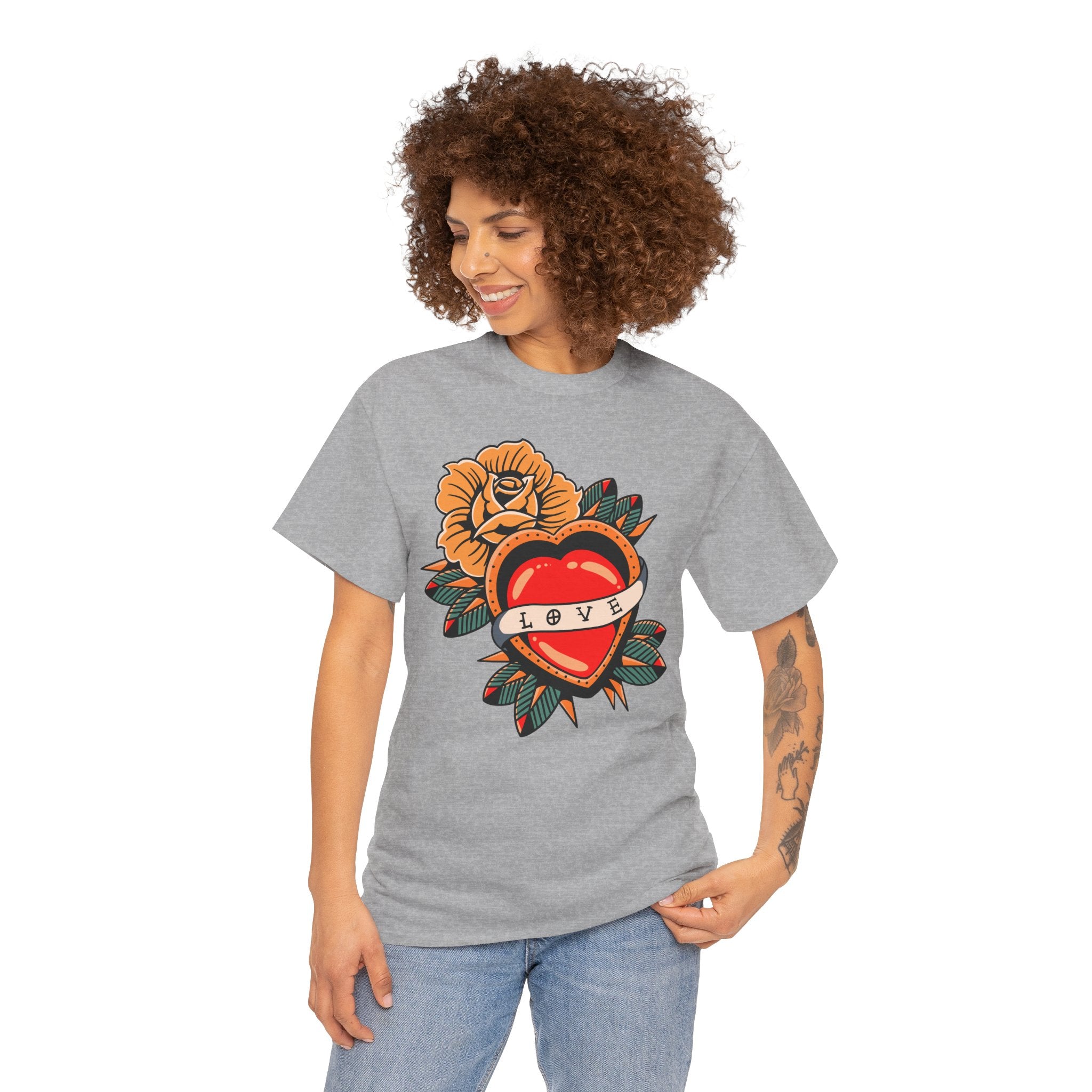 Love Heart Tattoo Tee — Retro Floral Graphic T-Shirt