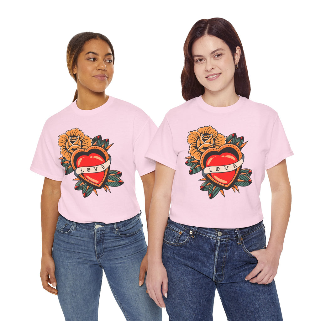 Love Heart Tattoo Tee — Retro Floral Graphic T-Shirt