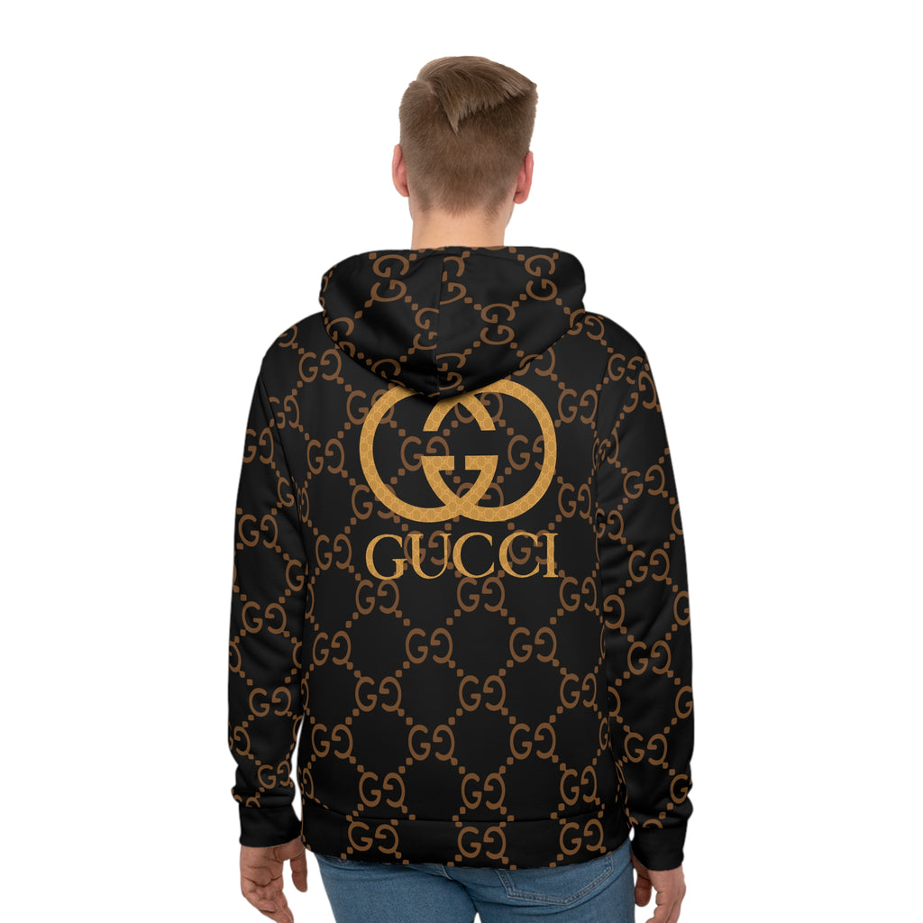Gold GG Logo Pattern Hoodie | Black