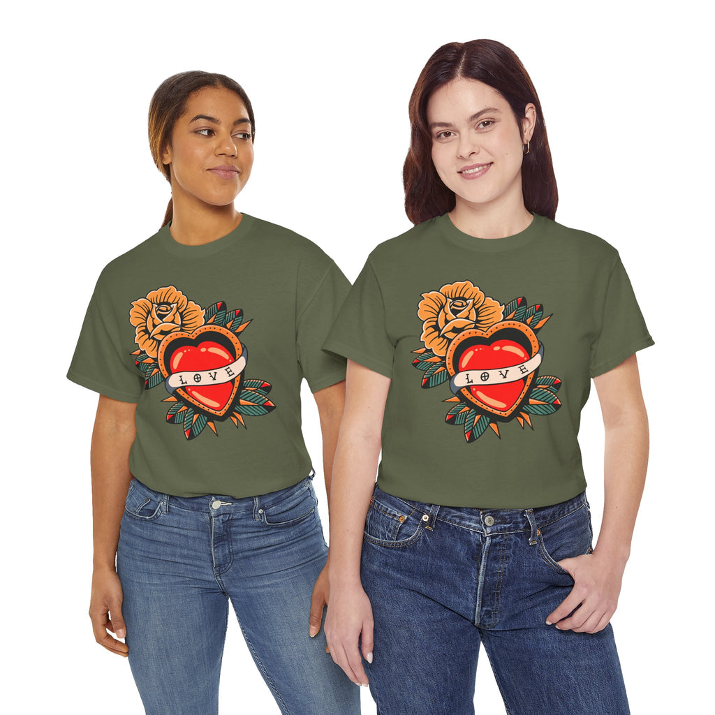Love Heart Tattoo Tee — Retro Floral Graphic T-Shirt