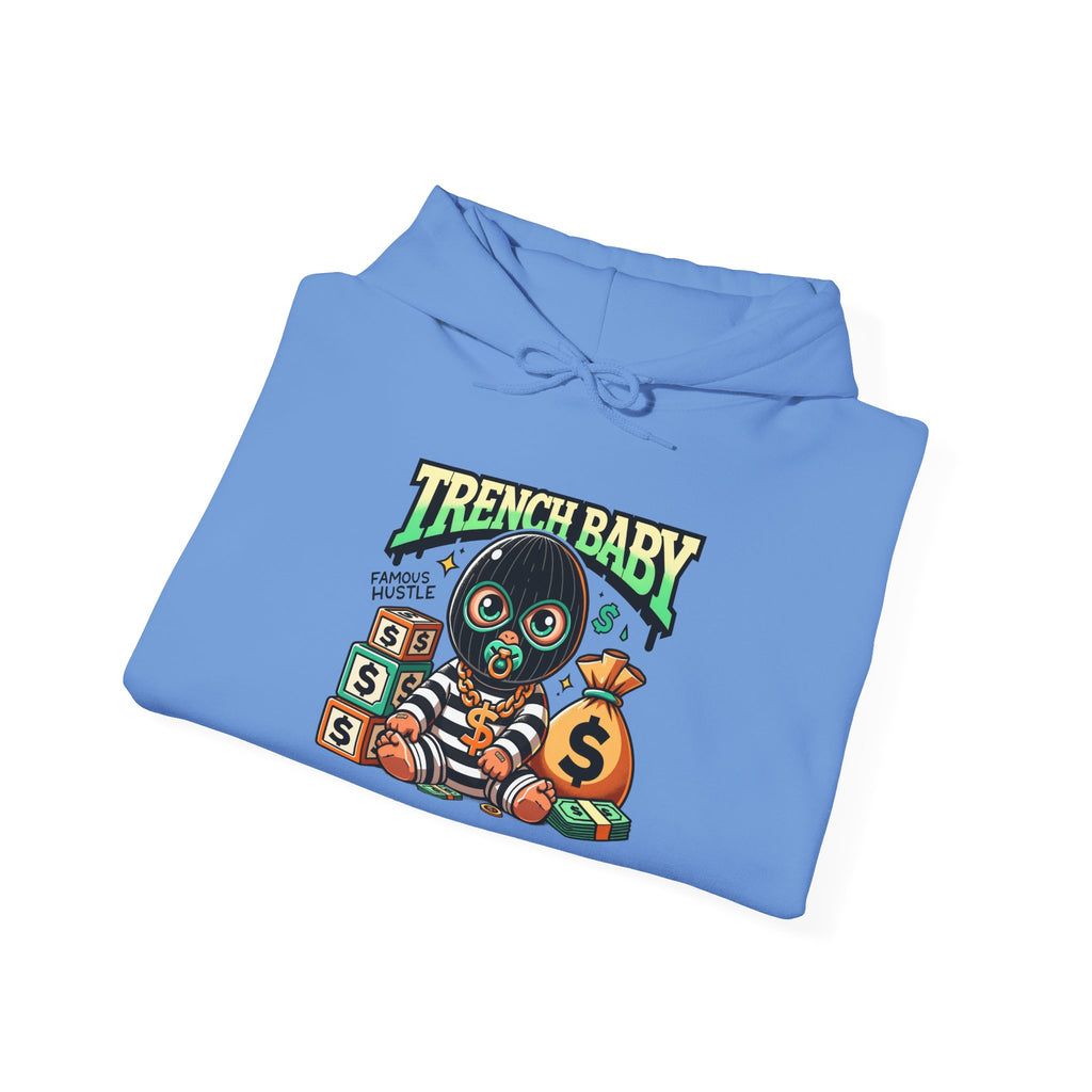 Trench Baby Character Hoodie | Cartoon Baby with Stacks and Money Bag