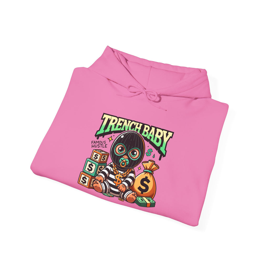 Trench Baby Character Hoodie | Cartoon Baby with Stacks and Money Bag