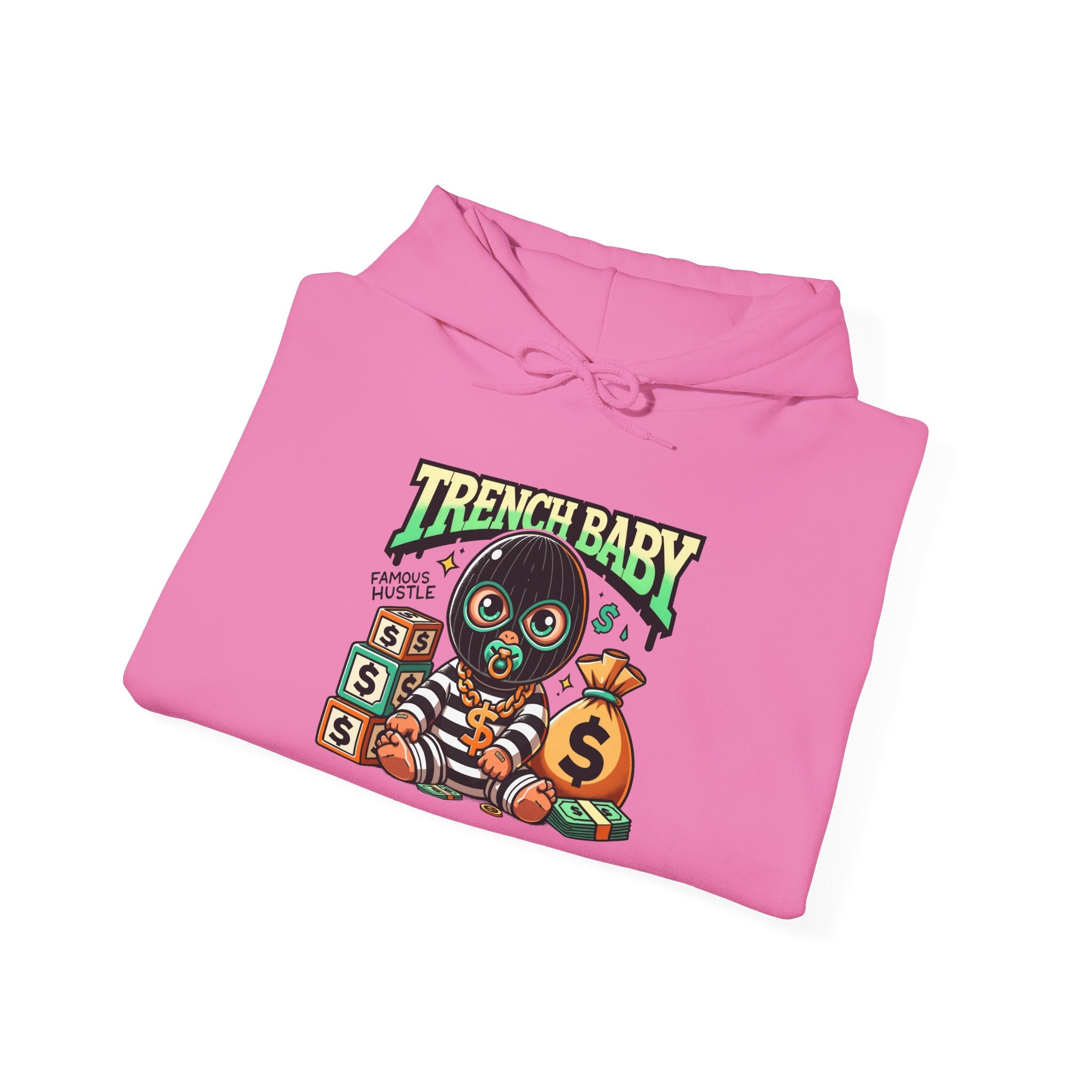 Trench Baby Character Hoodie | Cartoon Baby with Stacks and Money Bag