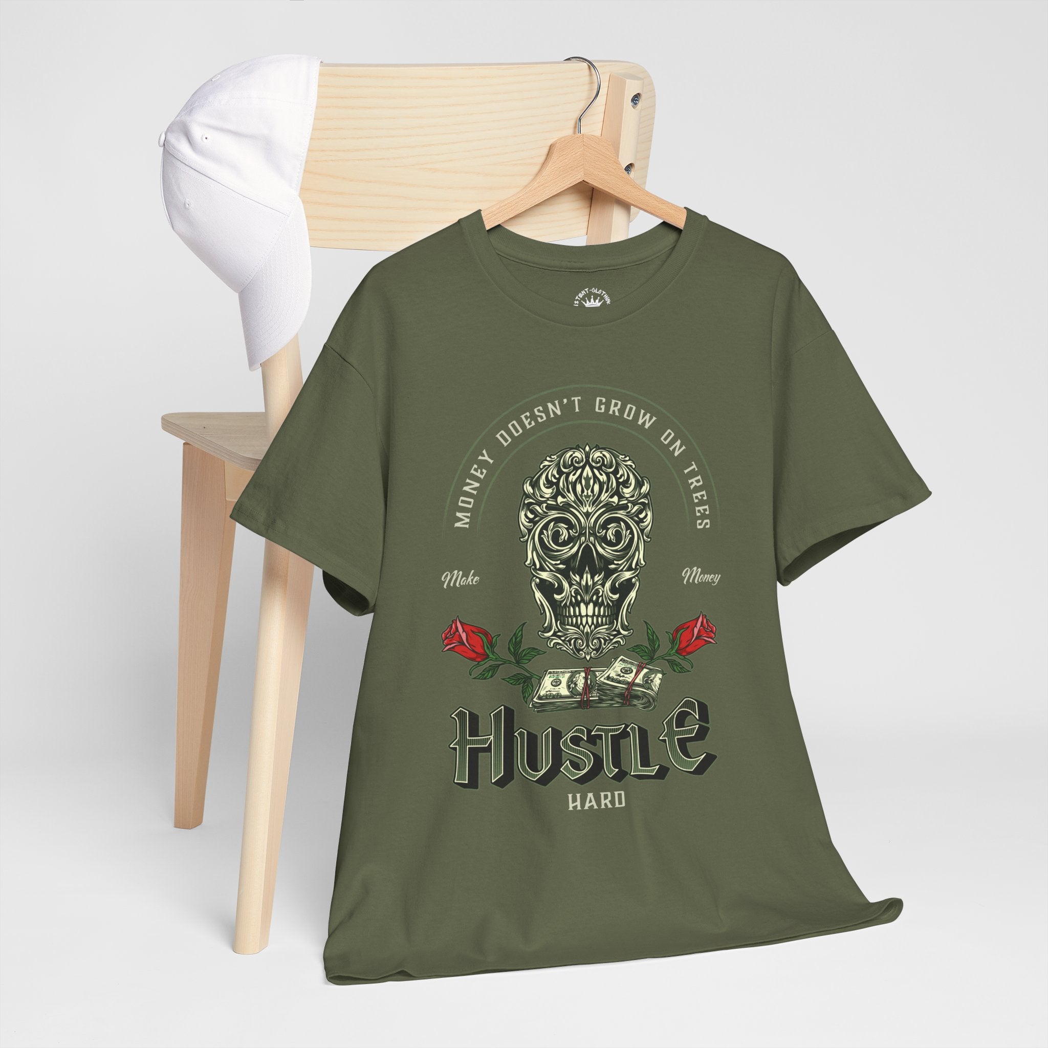 Hustle Hard Skull Tee — Money Doesn’t Grow on Trees Graphic T-Shirt