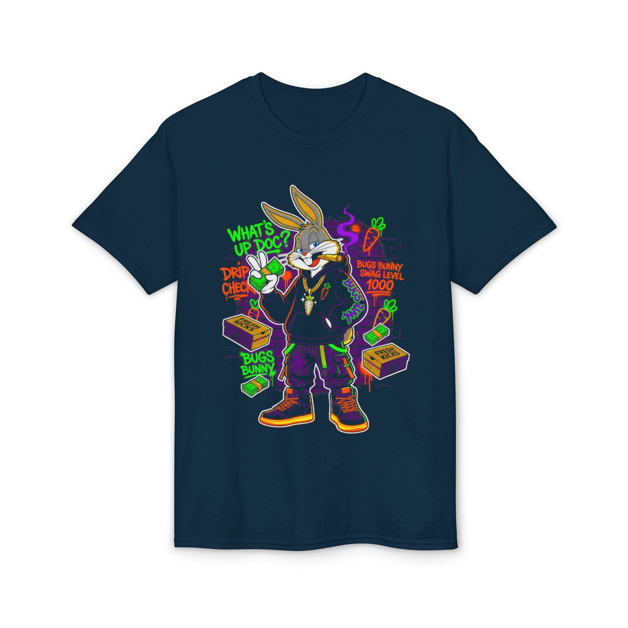 Neon Gangster Bunny Graphic T-Shirt — "What's Up Doc?" Streetwear Tee