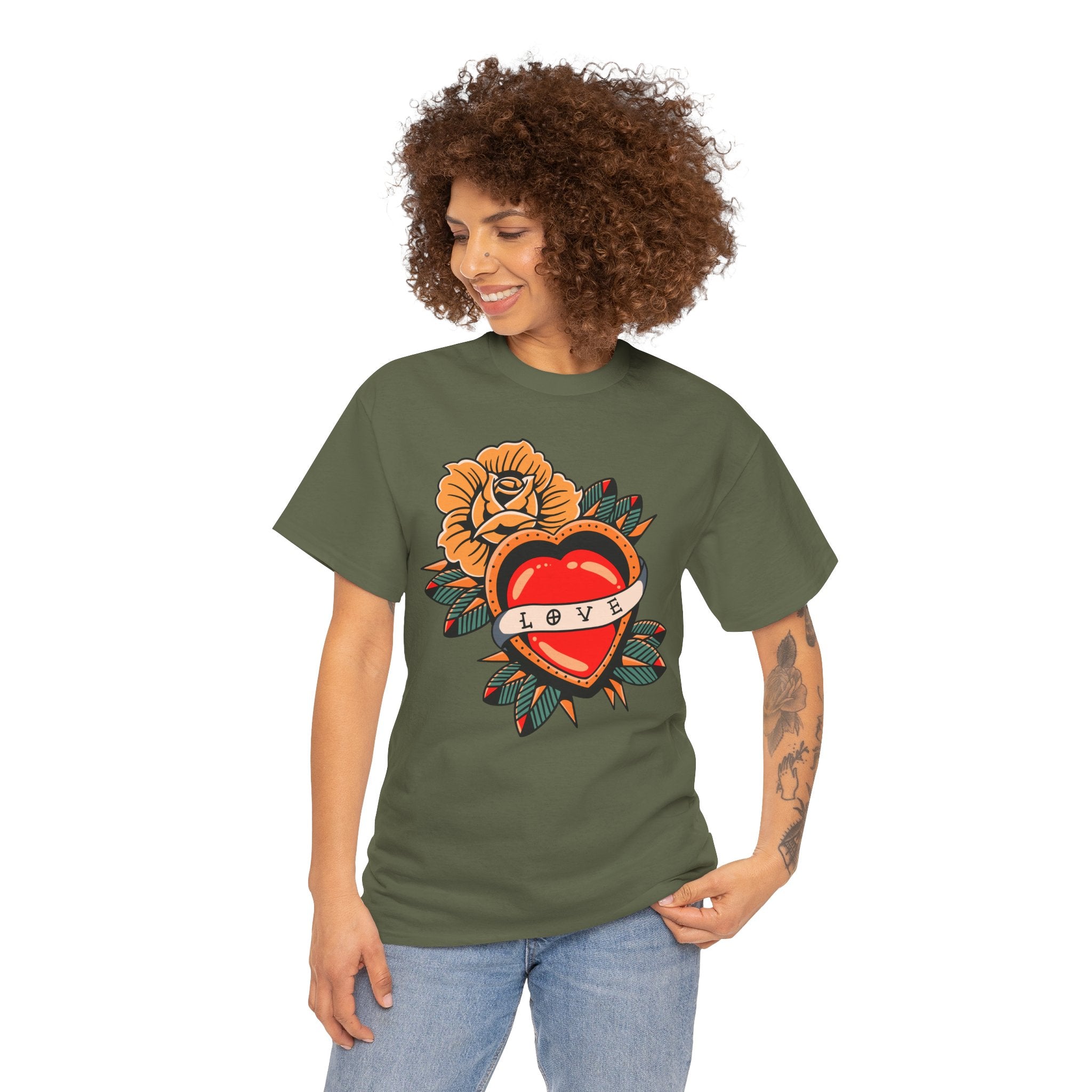 Love Heart Tattoo Tee — Retro Floral Graphic T-Shirt