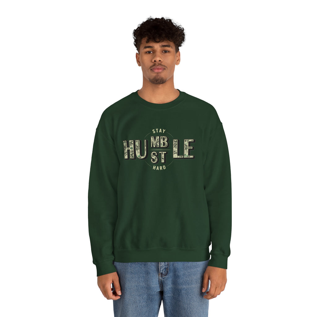 Hustle Hard Crewneck Sweatshirt — "Stay Humble Hustle Hard" Money Graphic