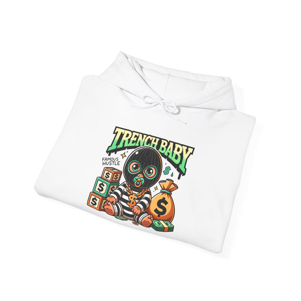 Trench Baby Character Hoodie | Cartoon Baby with Stacks and Money Bag