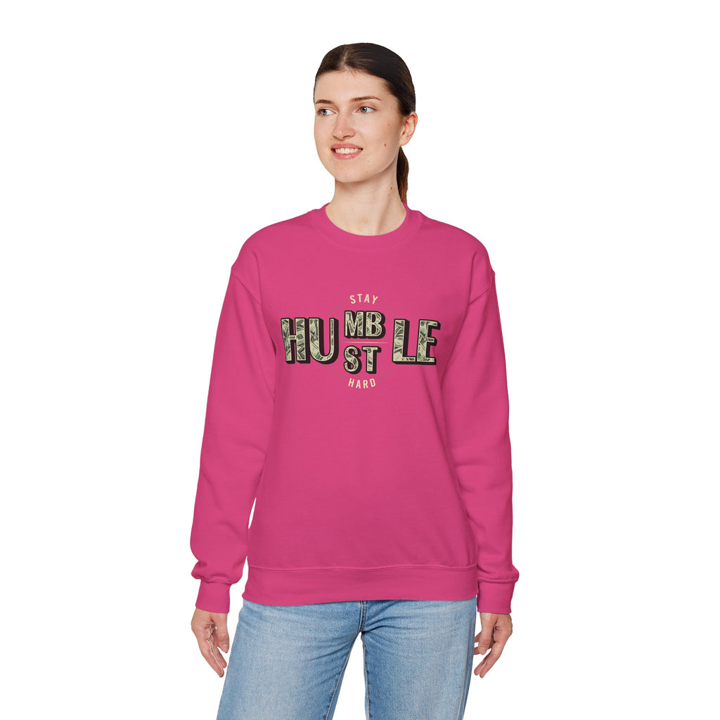 Hustle Hard Crewneck Sweatshirt — "Stay Humble Hustle Hard" Money Graphic