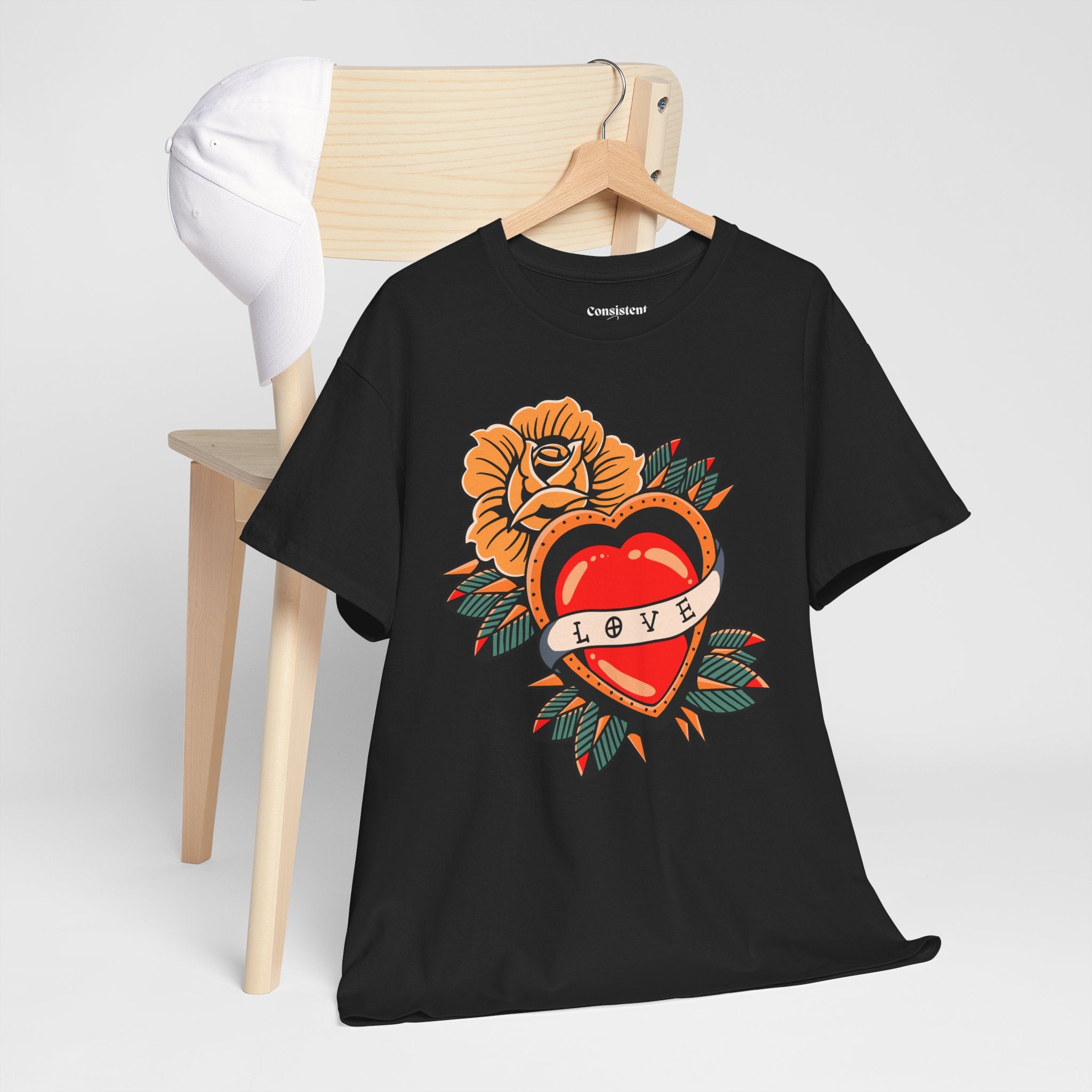 Love Heart Tattoo Tee — Retro Floral Graphic T-Shirt