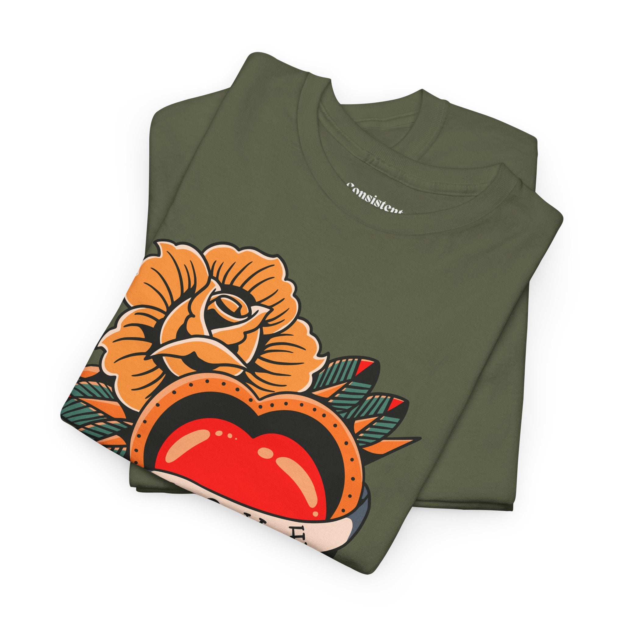Love Heart Tattoo Tee — Retro Floral Graphic T-Shirt
