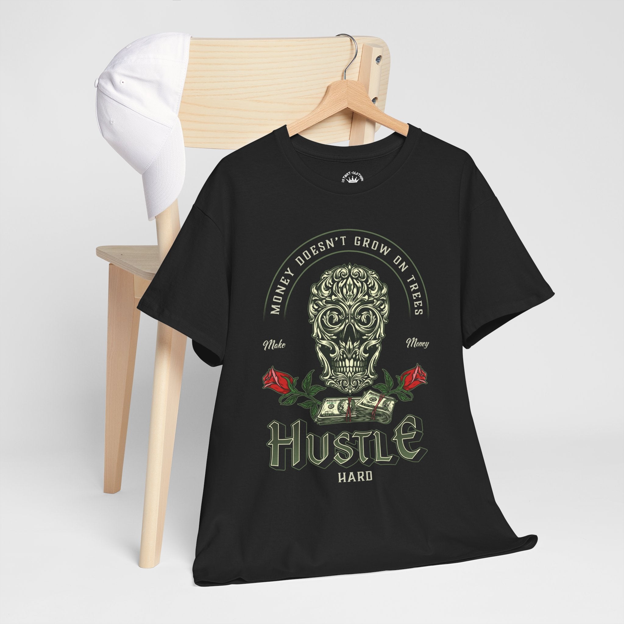 Hustle Hard Skull Tee — Money Doesn’t Grow on Trees Graphic T-Shirt