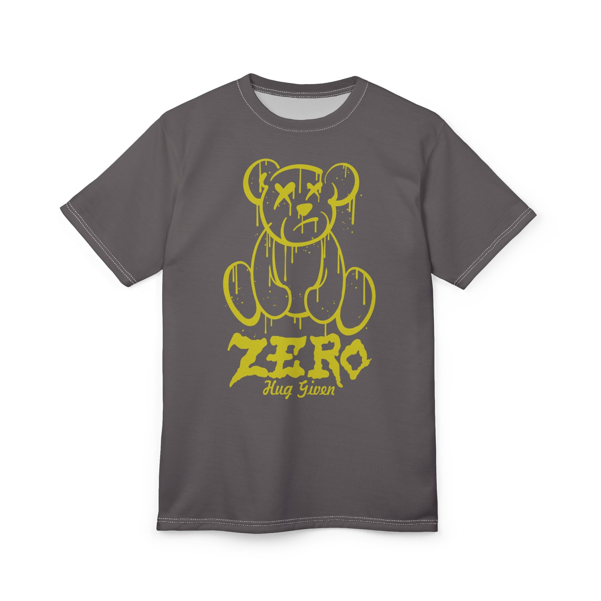 Zero Hug Given Drippy Grunge Teddy Bear Graphic T-Shirt - Gray