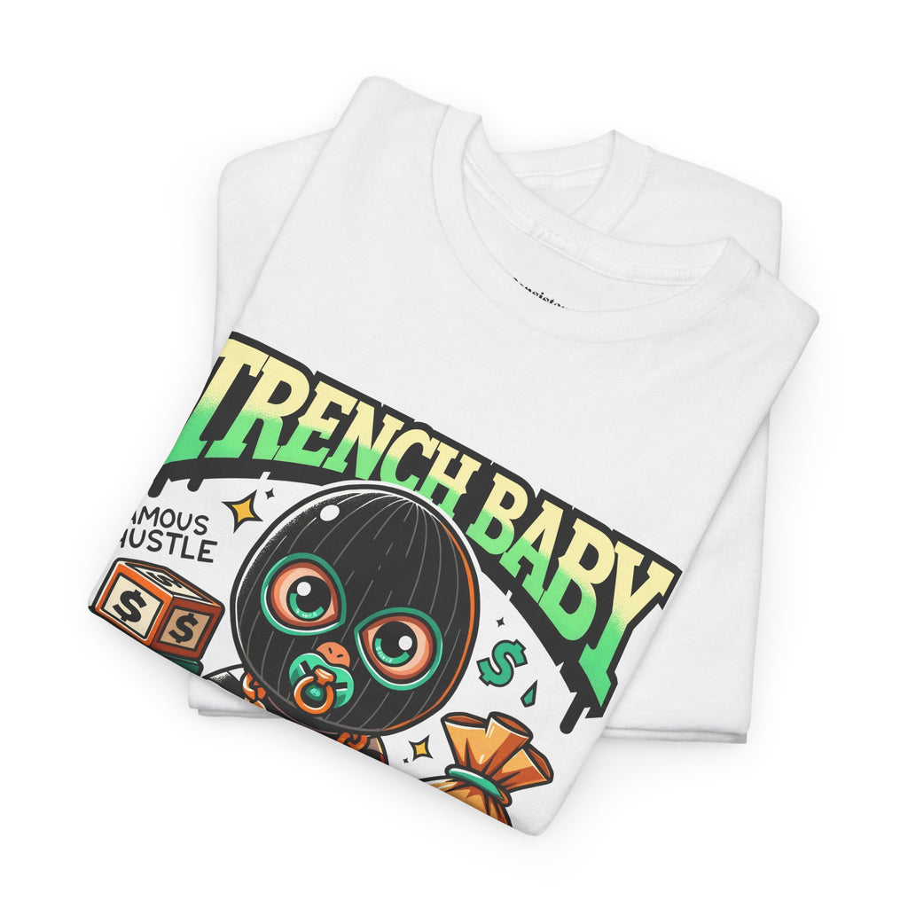 Trench Baby Tee — Graphic Streetwear Shirt with Money Mask Baby Design