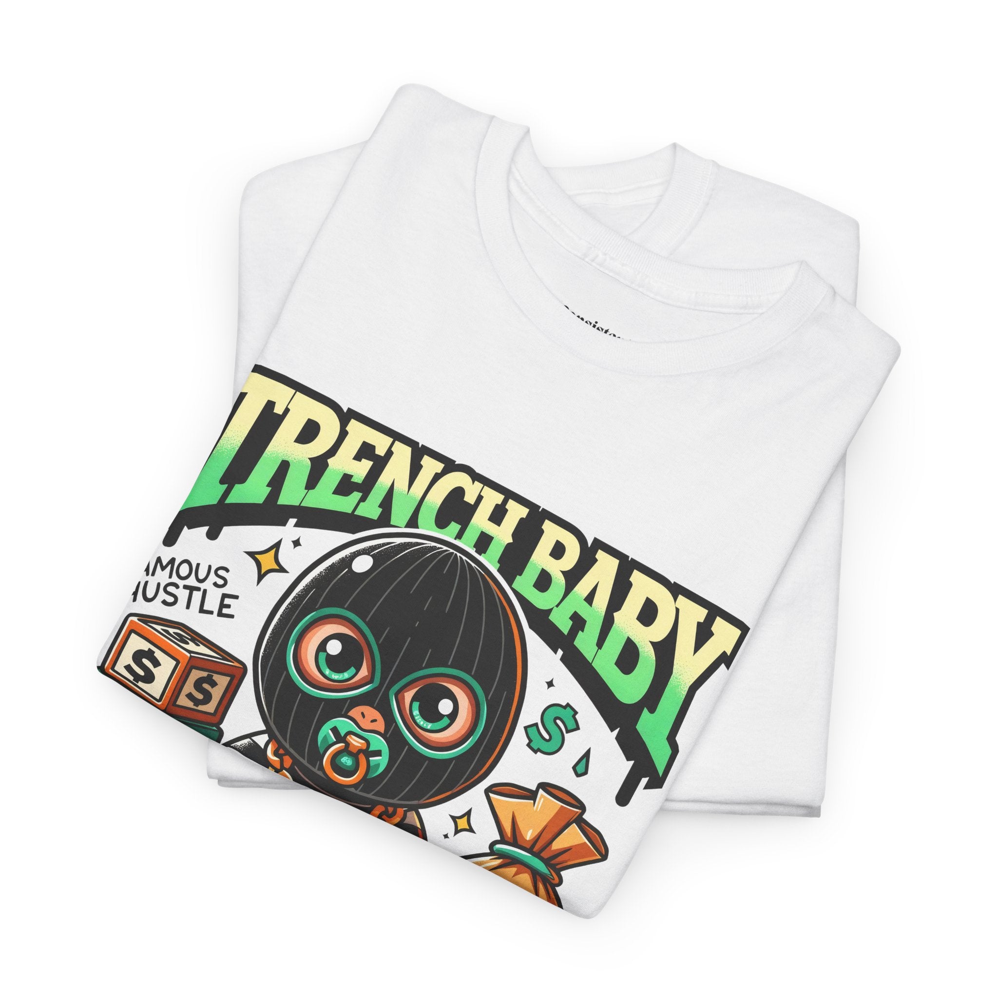 Trench Baby Tee — Graphic Streetwear Shirt with Money Mask Baby Design