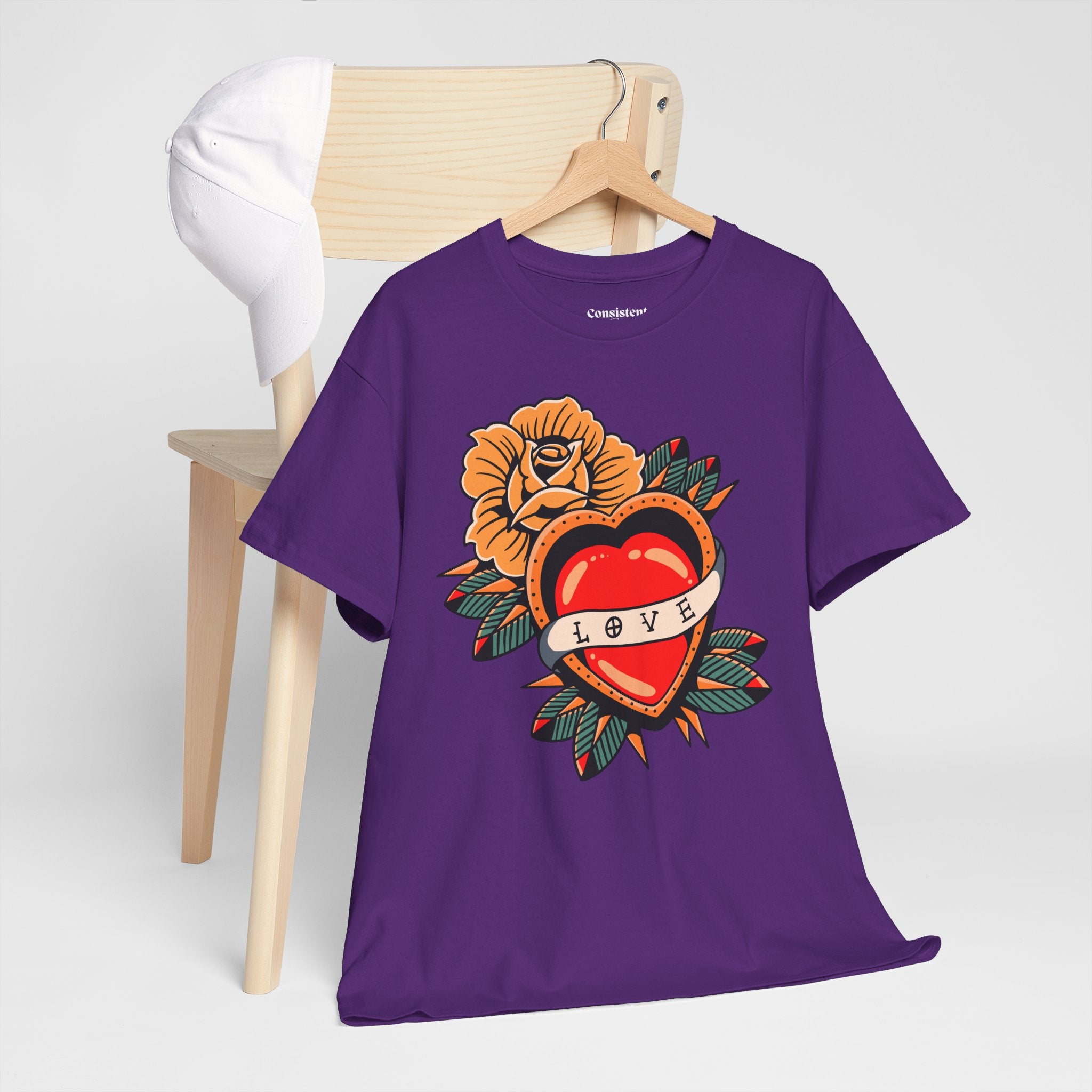Love Heart Tattoo Tee — Retro Floral Graphic T-Shirt
