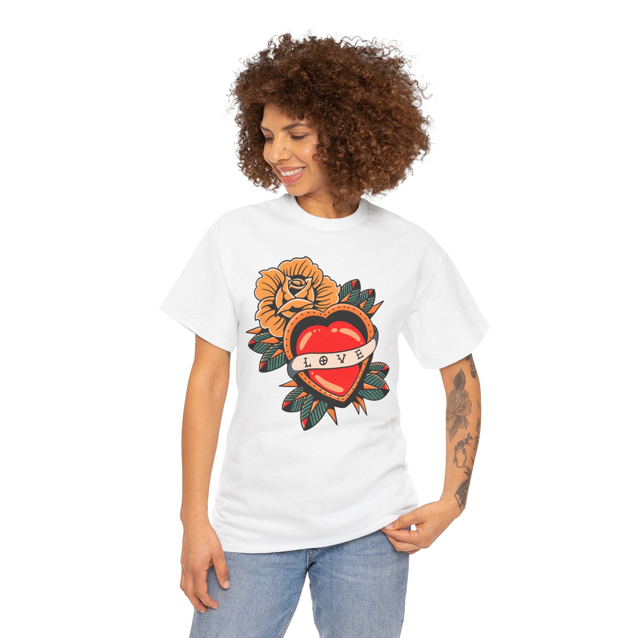 Love Heart Tattoo Tee — Retro Floral Graphic T-Shirt