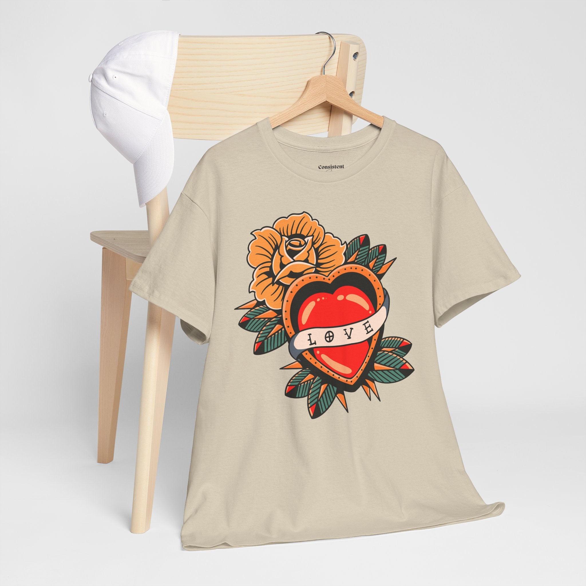 Love Heart Tattoo Tee — Retro Floral Graphic T-Shirt