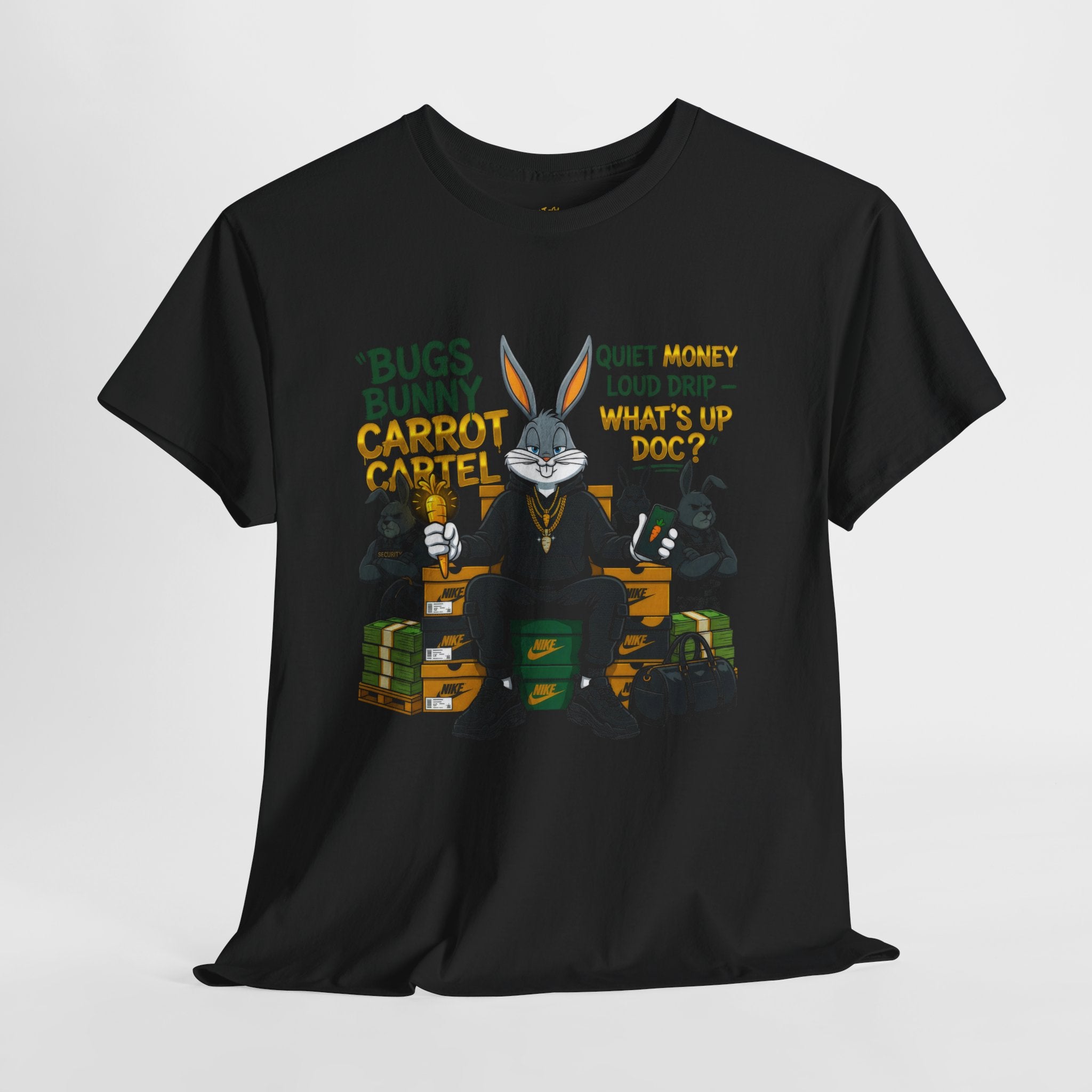 Bunny Carrot Cartel Graphic Tee – "What's Up Doc?" Money Heist Style T-Shirt