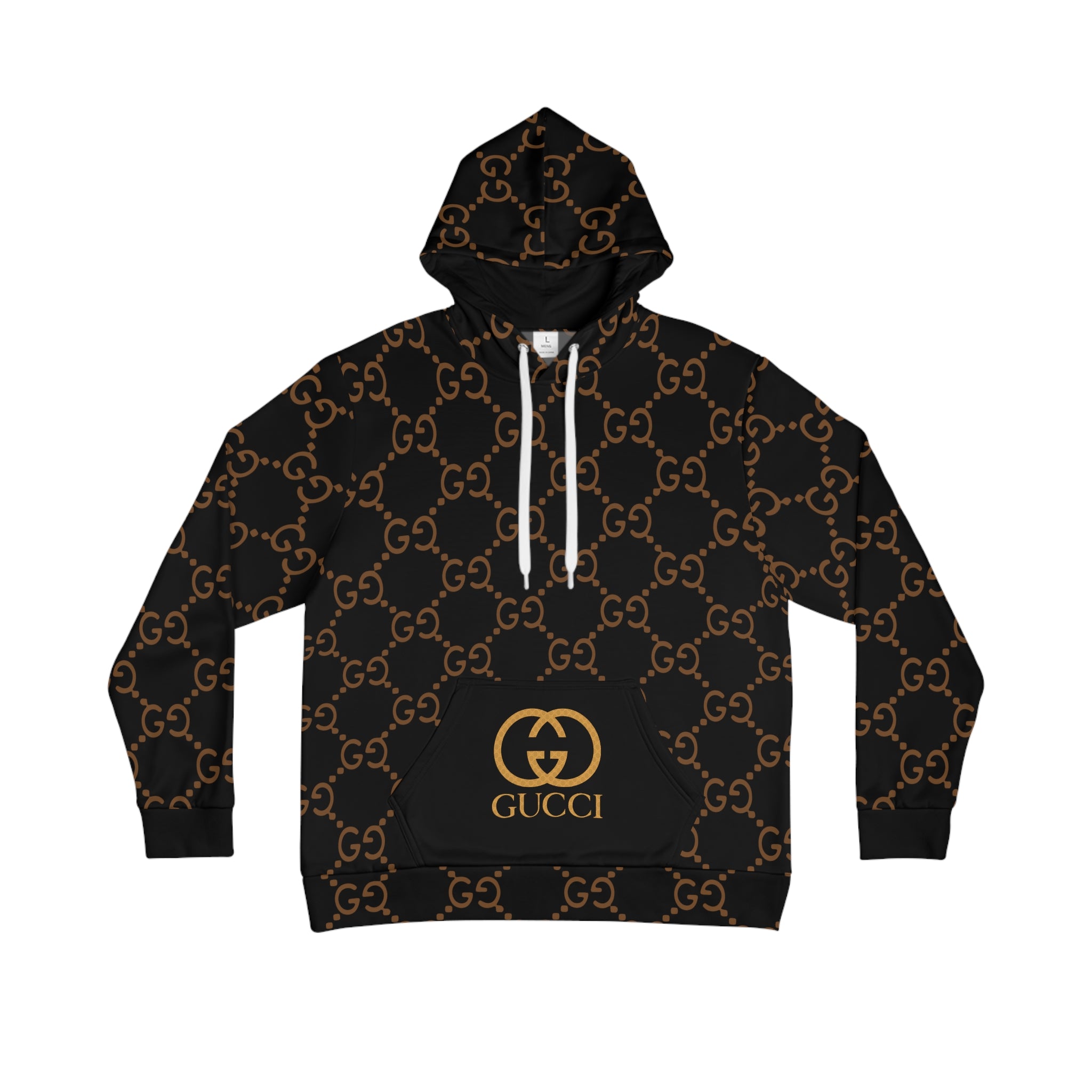 Gold GG Logo Pattern Hoodie | Black
