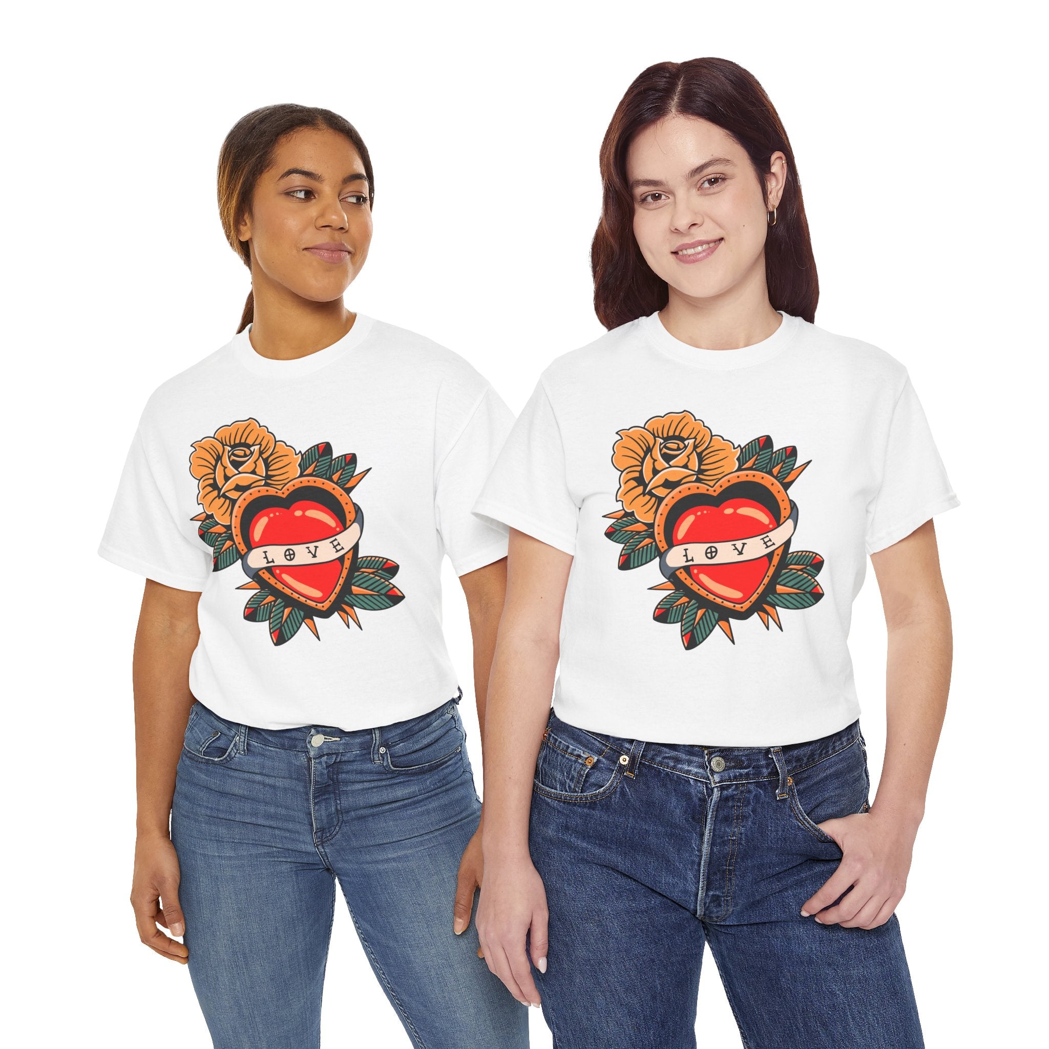 Love Heart Tattoo Tee — Retro Floral Graphic T-Shirt