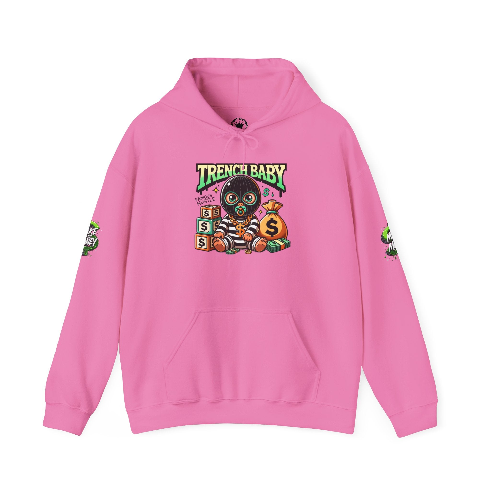 Trench Baby Character Hoodie | Cartoon Baby with Stacks and Money Bag