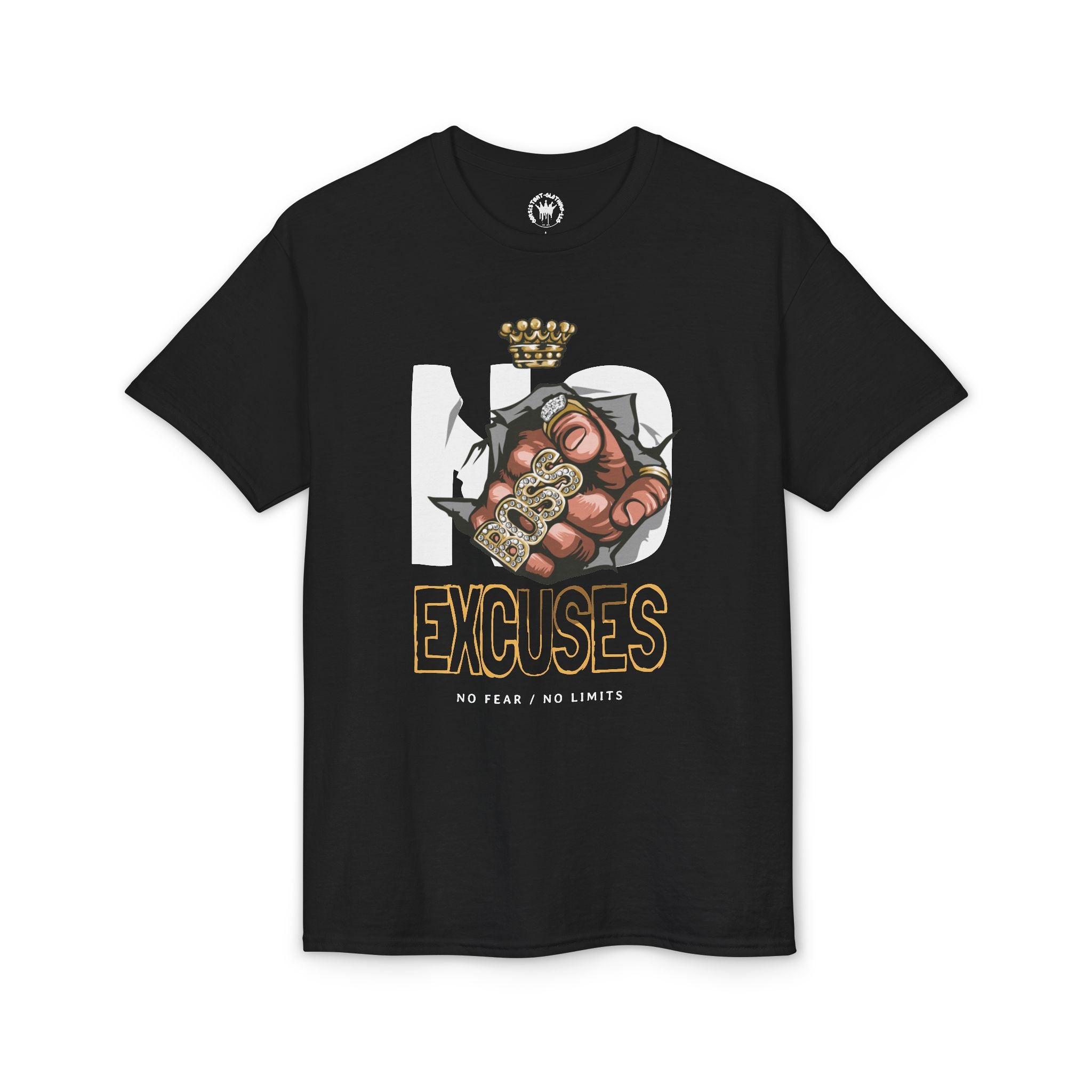 No Excuses T-Shirt – Motivational 'No Fear, No Limits' Graphic Tee
