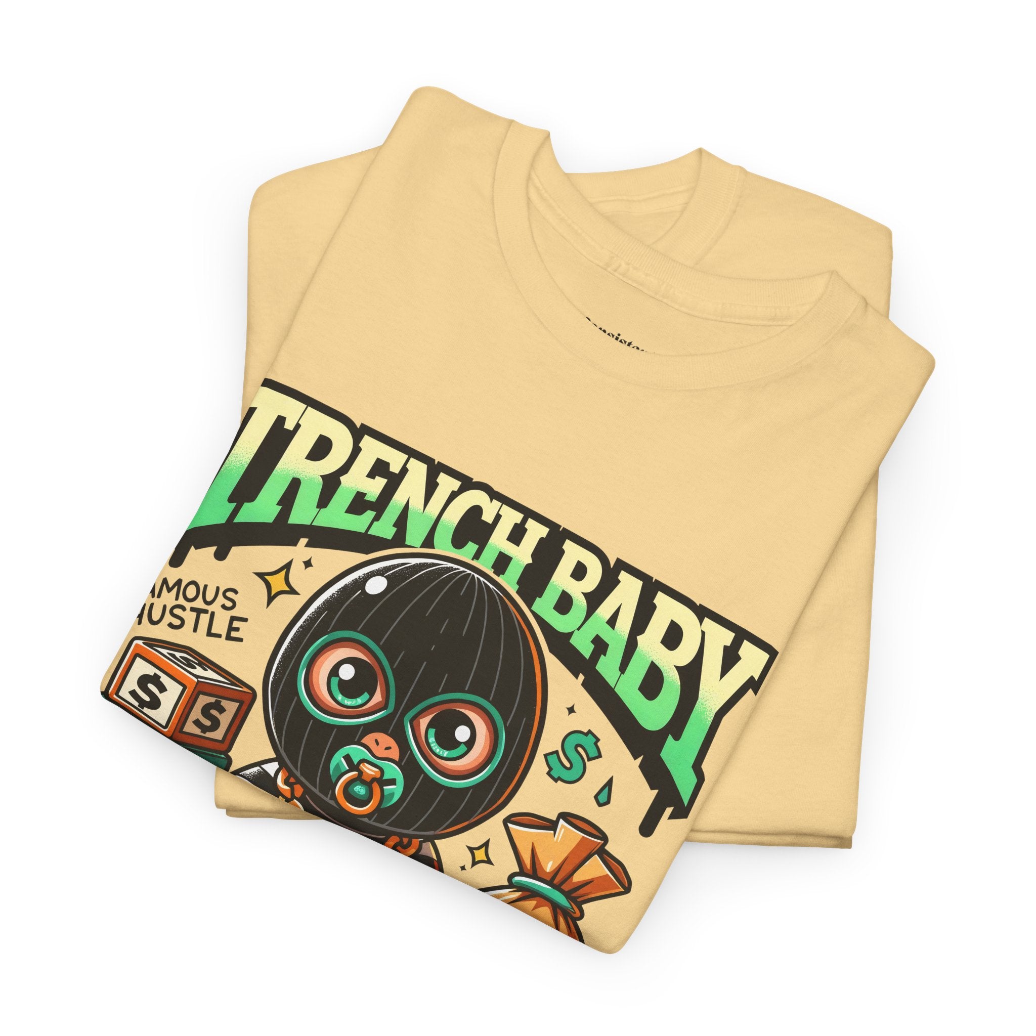 Trench Baby Tee — Graphic Streetwear Shirt with Money Mask Baby Design