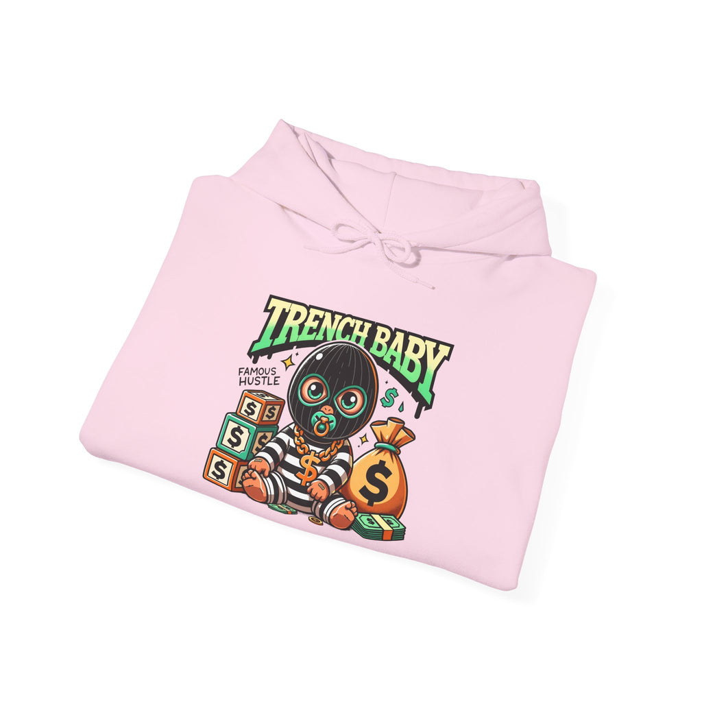 Trench Baby Character Hoodie | Cartoon Baby with Stacks and Money Bag