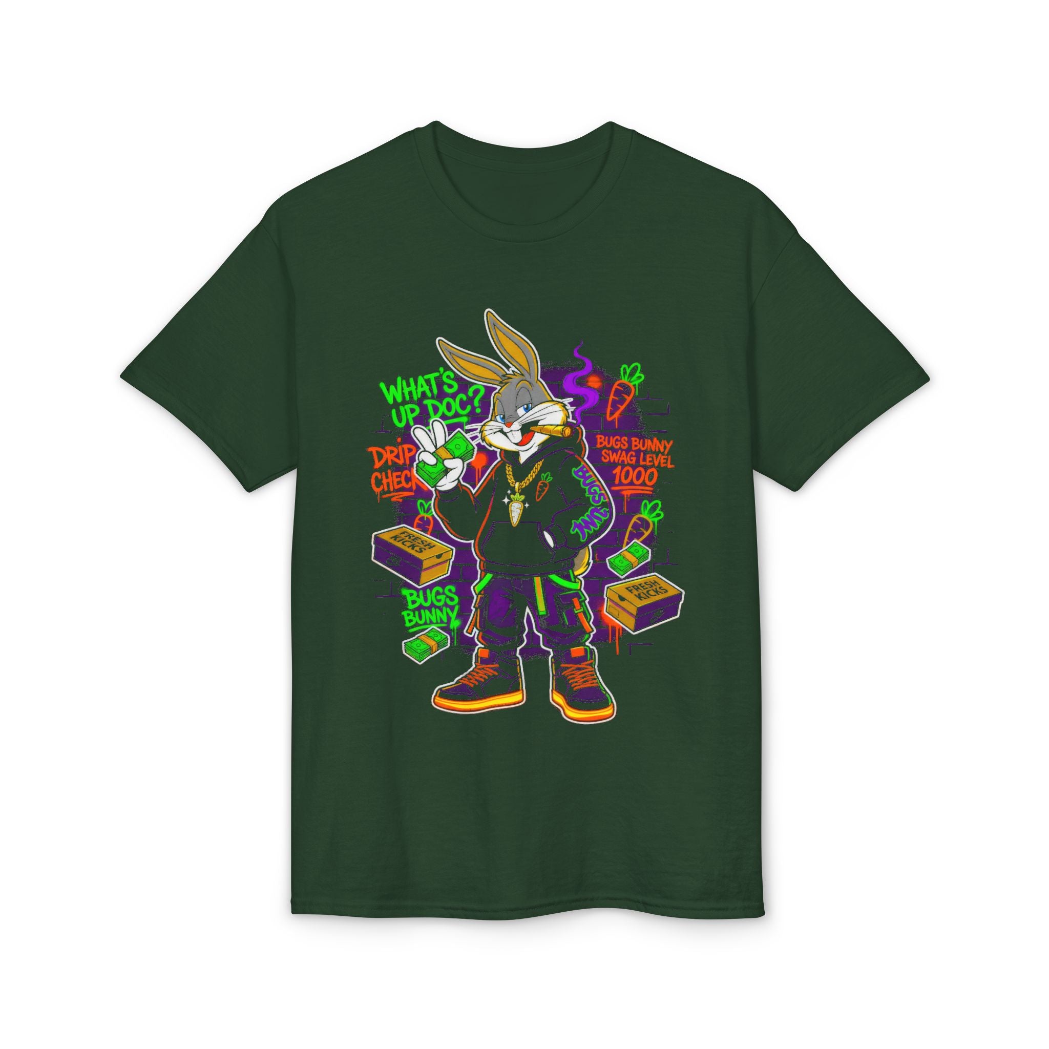 Neon Gangster Bunny Graphic T-Shirt — "What's Up Doc?" Streetwear Tee