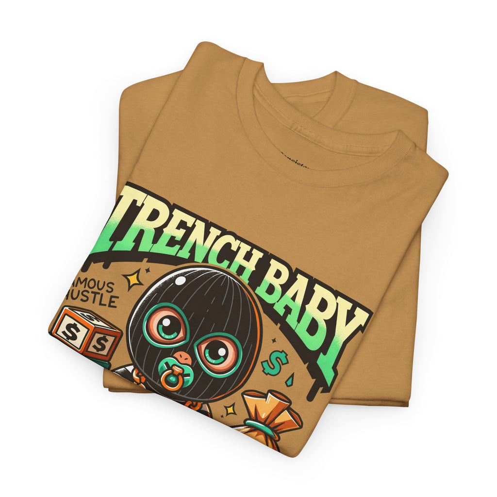 Trench Baby Tee — Graphic Streetwear Shirt with Money Mask Baby Design