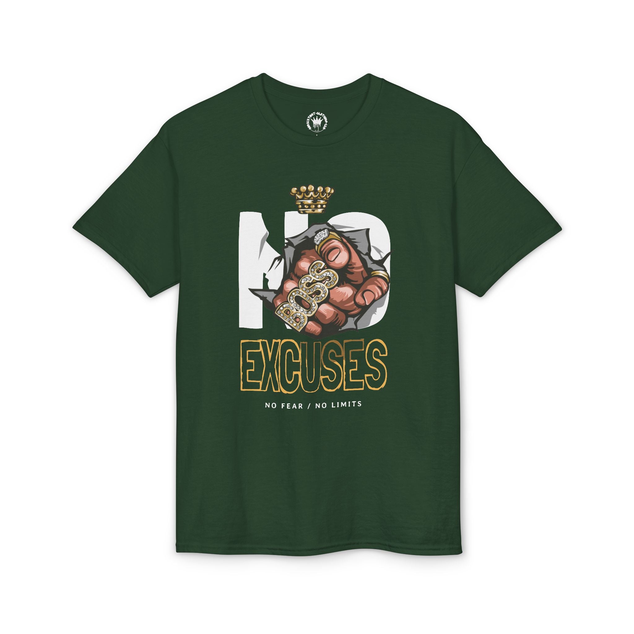 No Excuses T-Shirt – Motivational 'No Fear, No Limits' Graphic Tee
