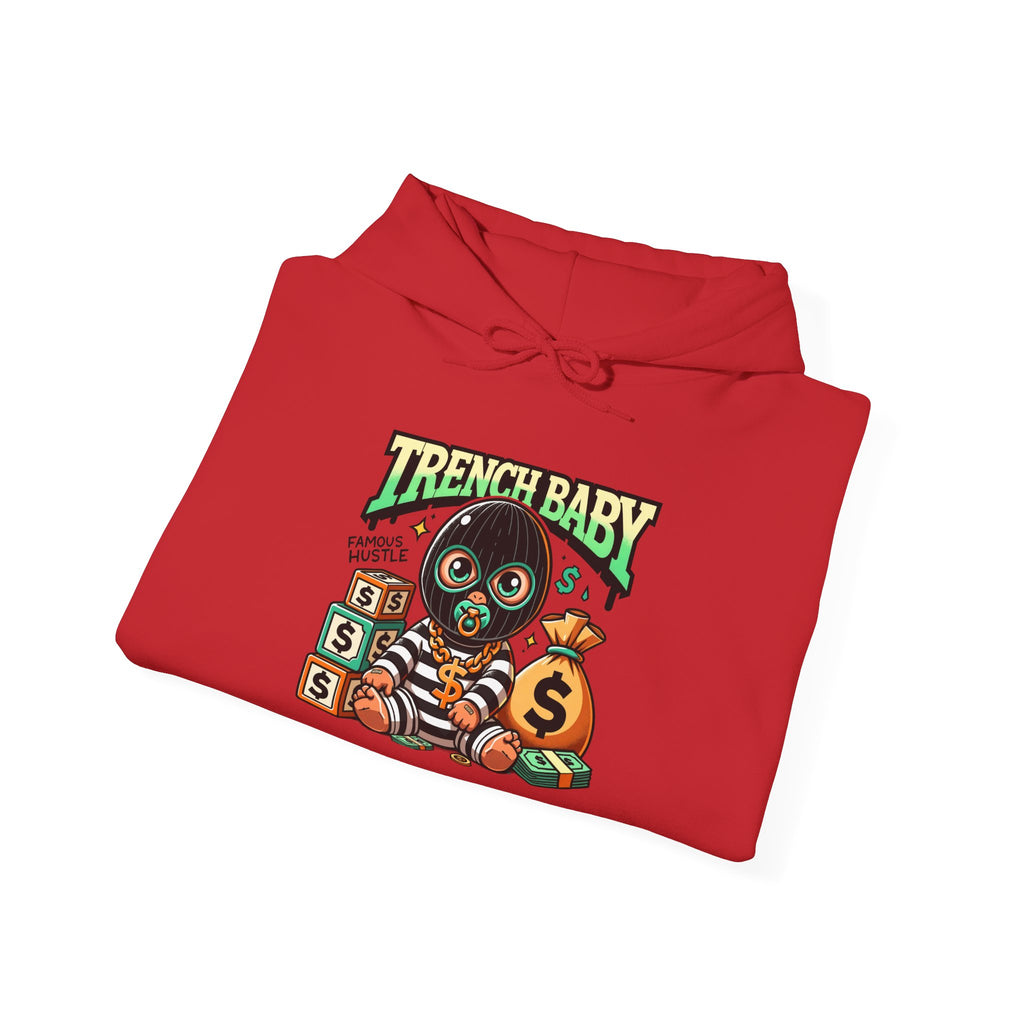 Trench Baby Character Hoodie | Cartoon Baby with Stacks and Money Bag