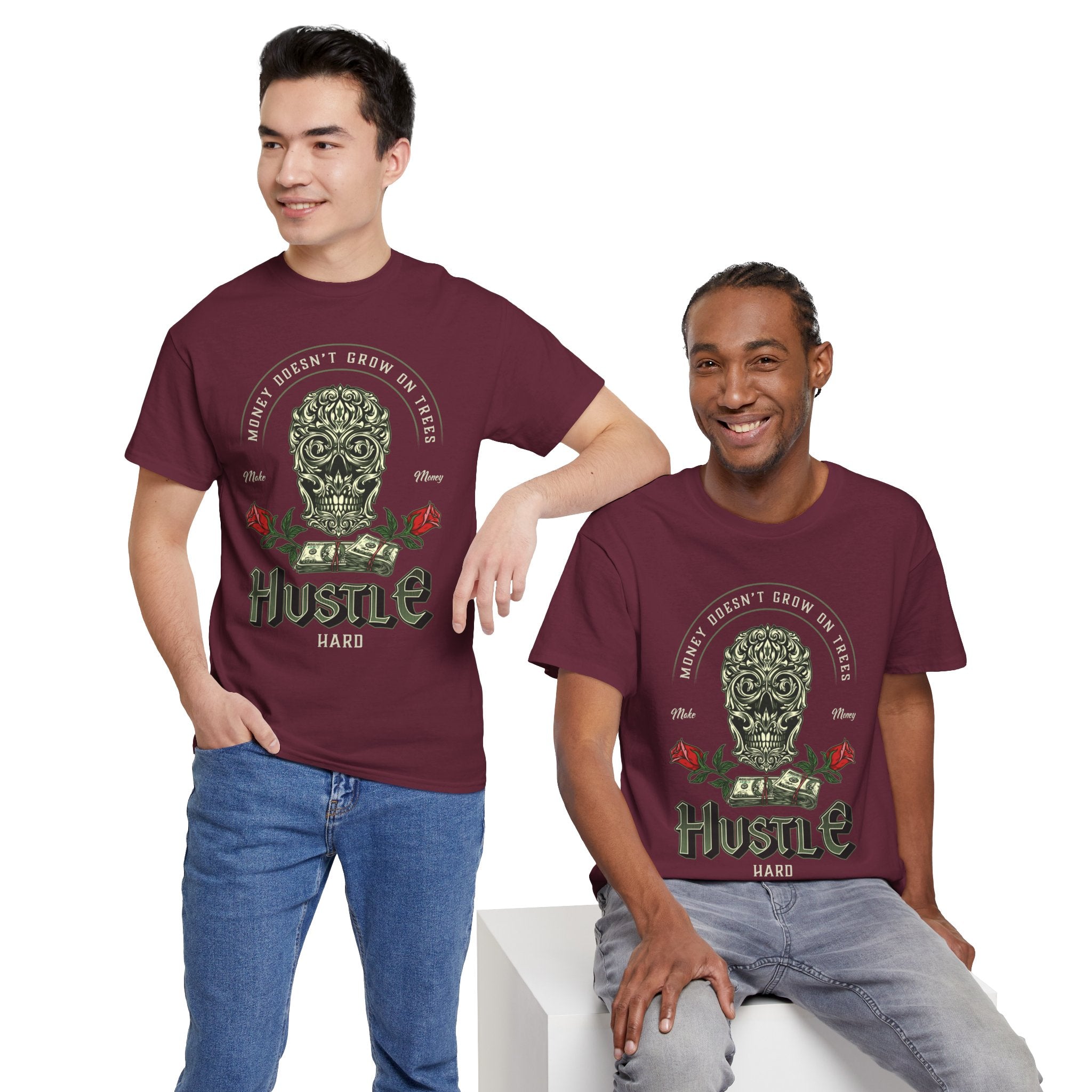 Hustle Hard Skull Tee — Money Doesn’t Grow on Trees Graphic T-Shirt