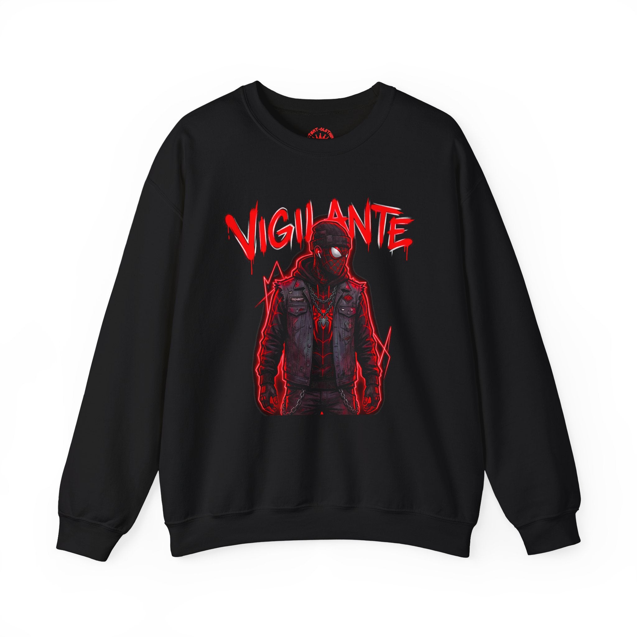 Vigilante Graphic Sweatshirt — Red Neon Urban Streetwear Crewneck