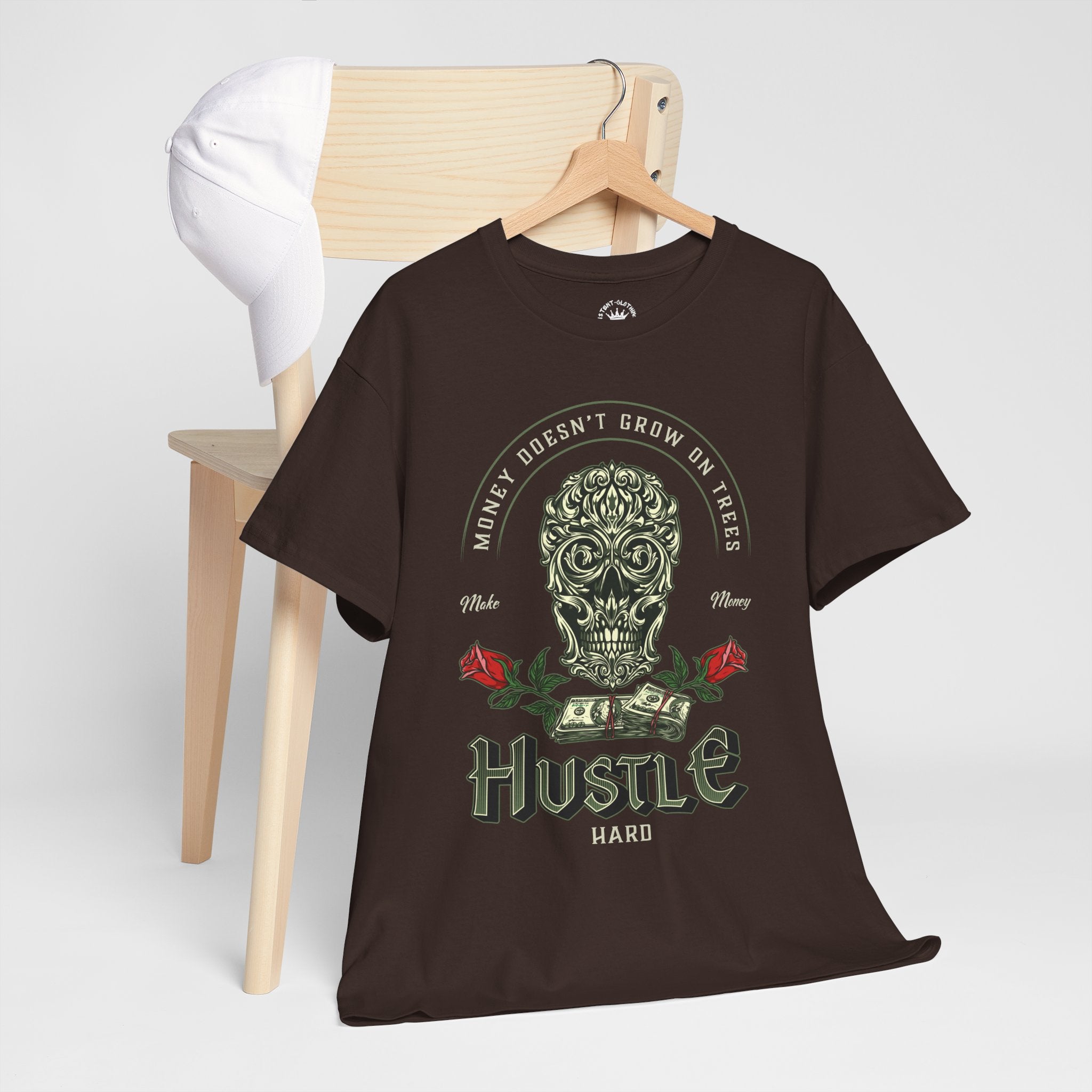 Hustle Hard Skull Tee — Money Doesn’t Grow on Trees Graphic T-Shirt