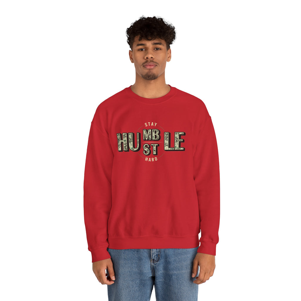 Hustle Hard Crewneck Sweatshirt — "Stay Humble Hustle Hard" Money Graphic
