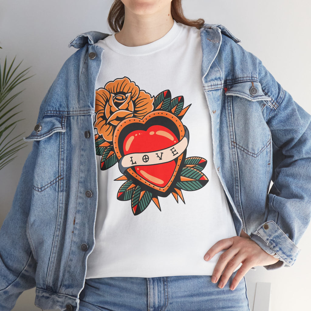 Love Heart Tattoo Tee — Retro Floral Graphic T-Shirt