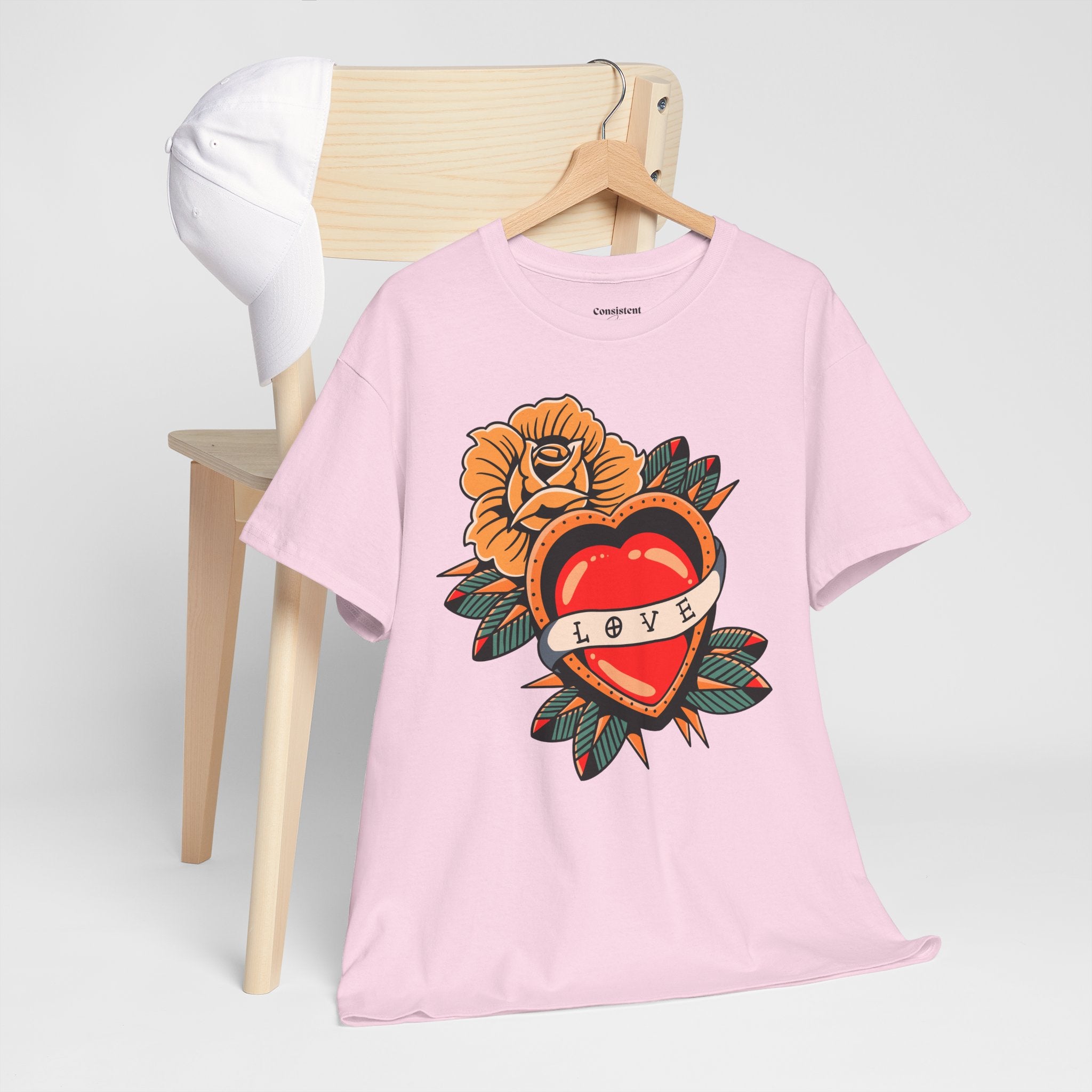 Love Heart Tattoo Tee — Retro Floral Graphic T-Shirt