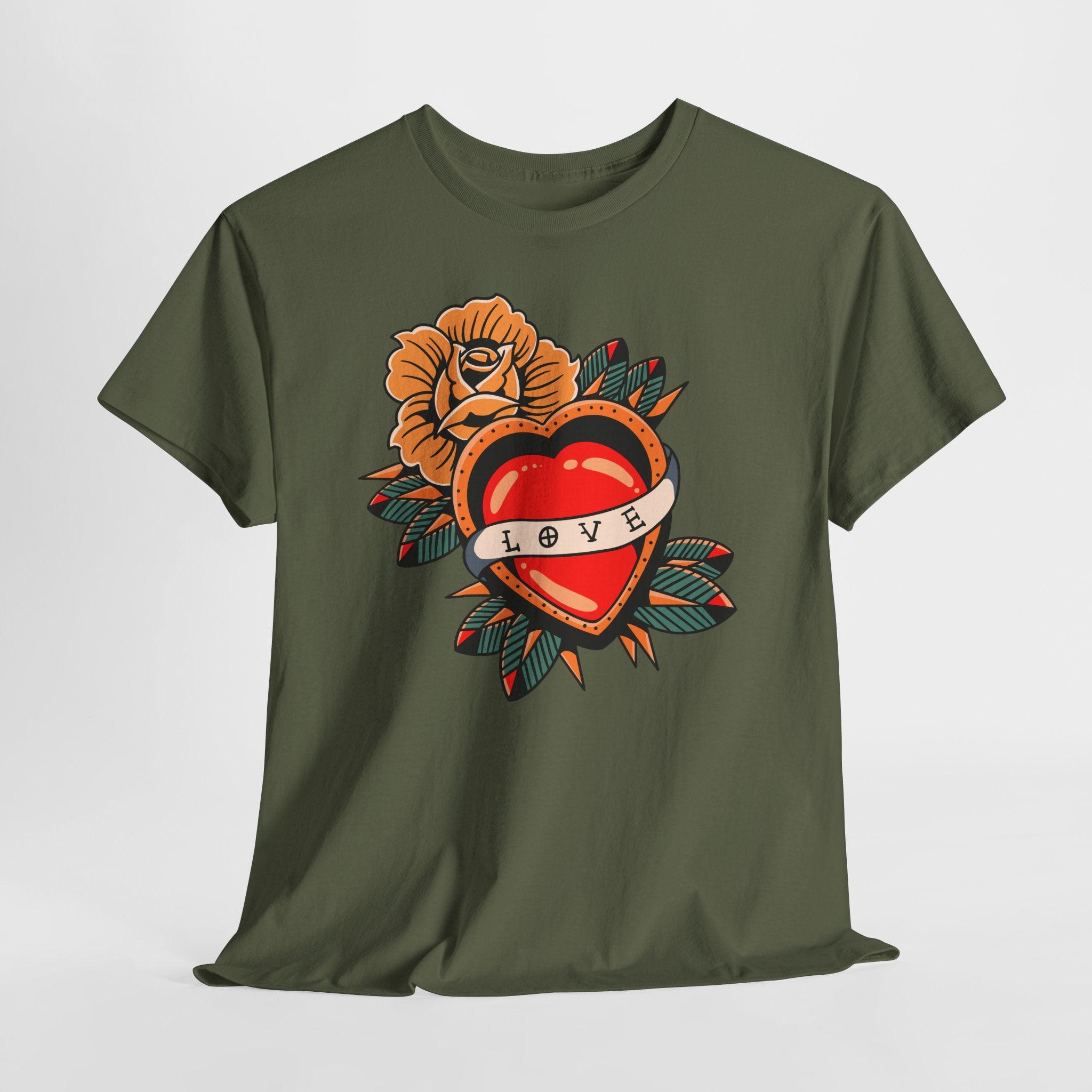 Love Heart Tattoo Tee — Retro Floral Graphic T-Shirt