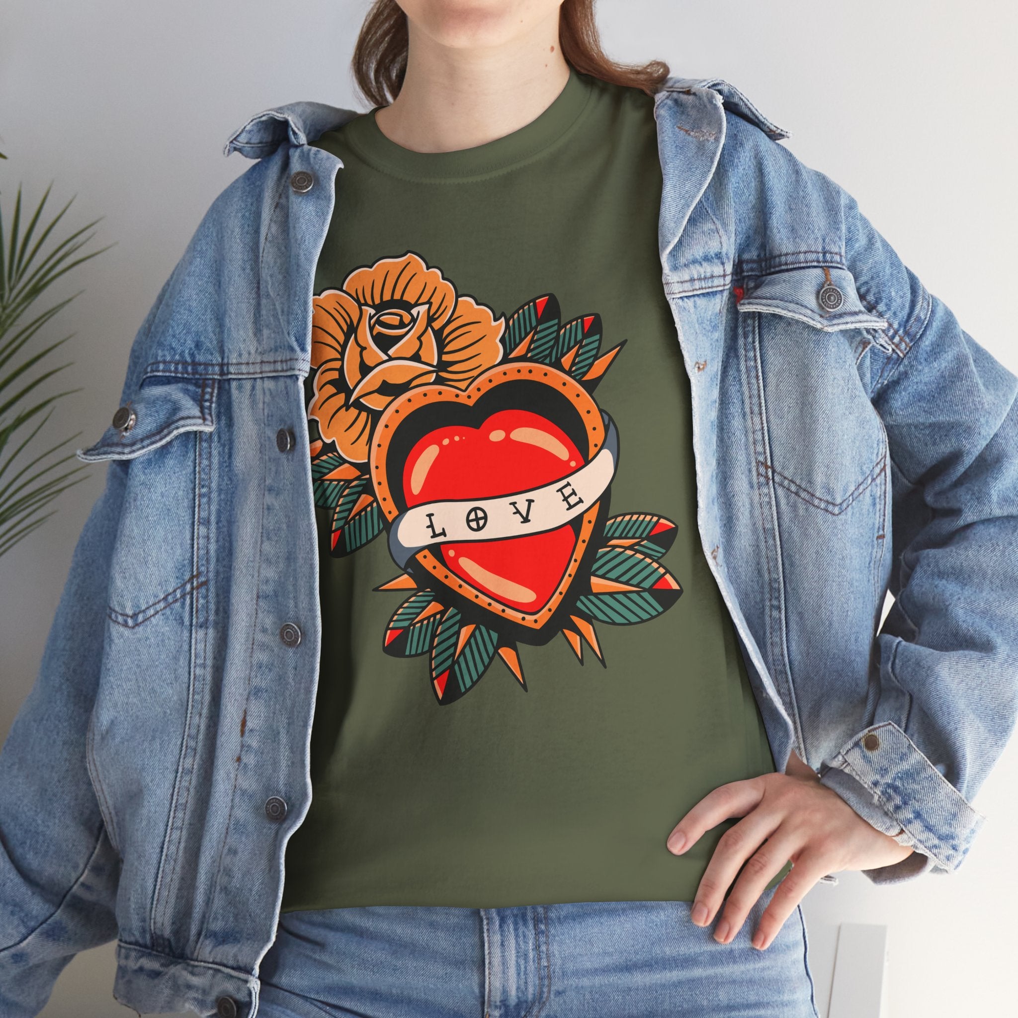 Love Heart Tattoo Tee — Retro Floral Graphic T-Shirt