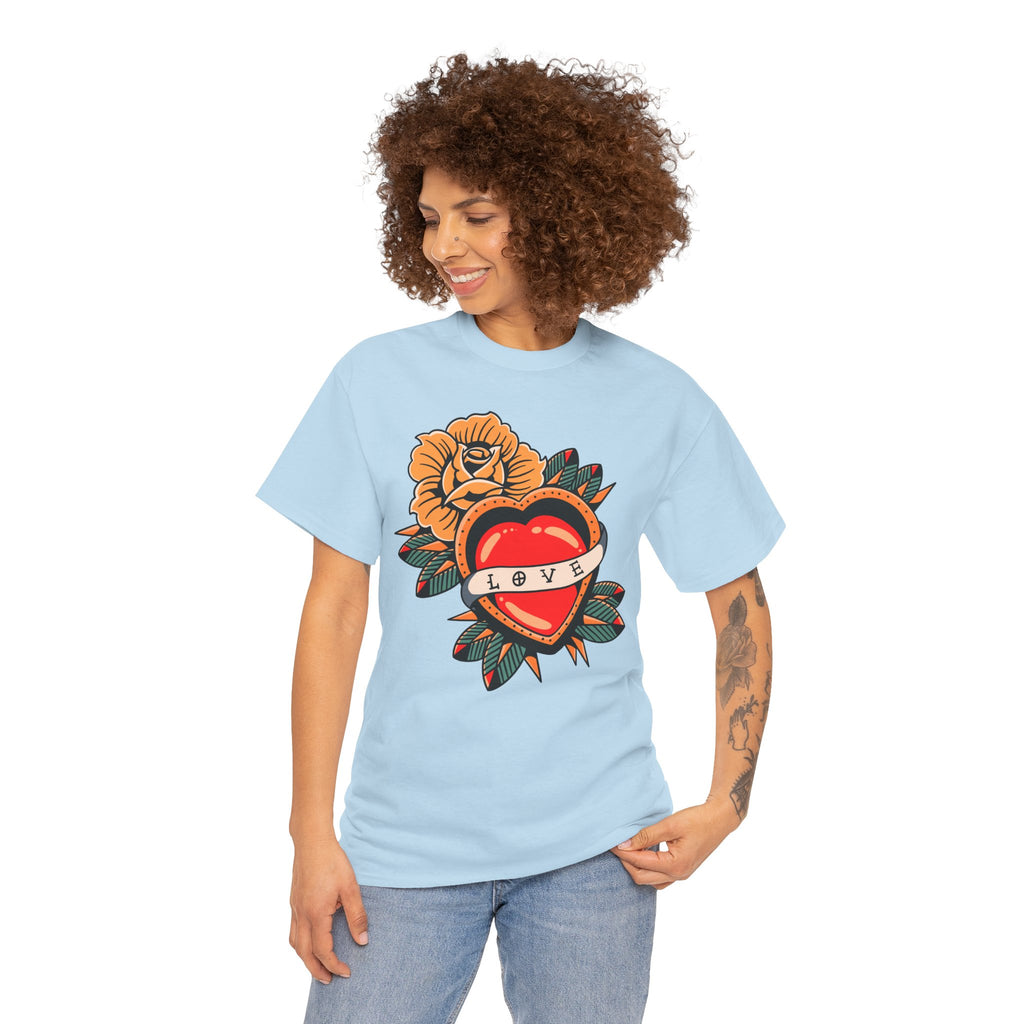 Love Heart Tattoo Tee — Retro Floral Graphic T-Shirt