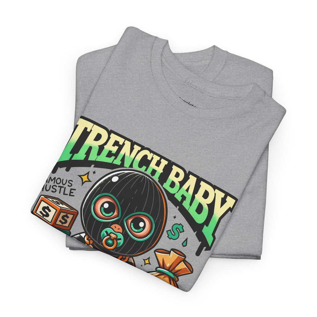 Trench Baby Tee — Graphic Streetwear Shirt with Money Mask Baby Design