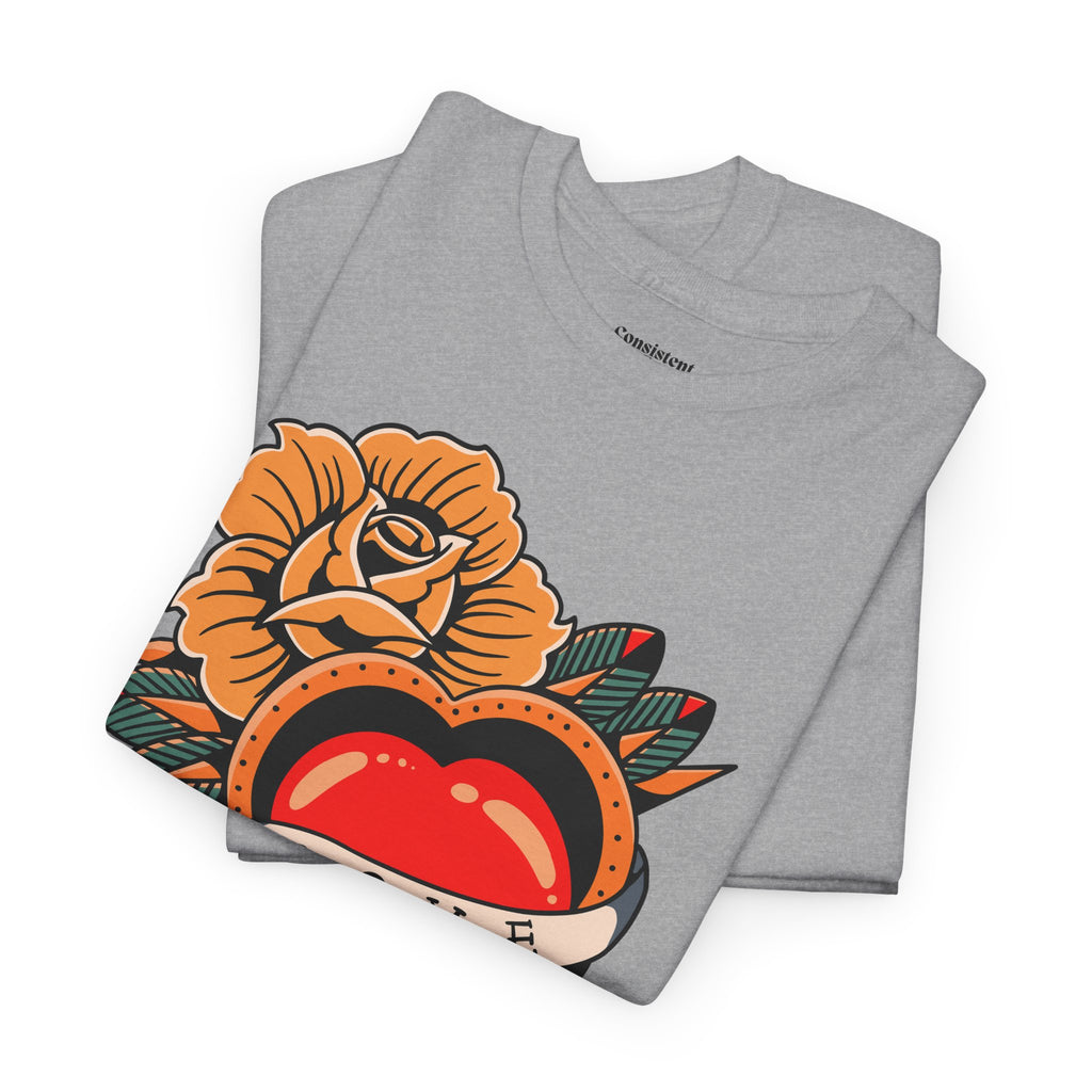 Love Heart Tattoo Tee — Retro Floral Graphic T-Shirt